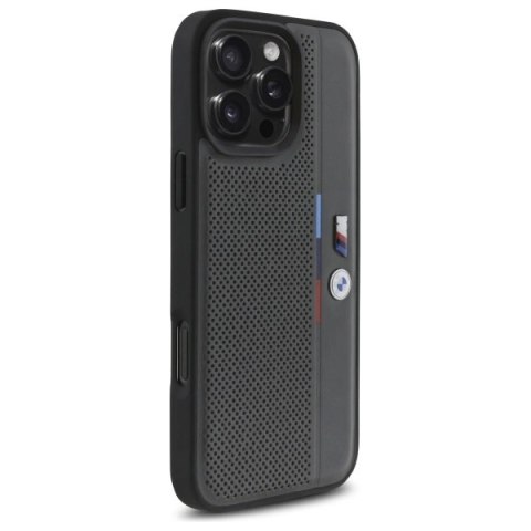 Etui BMW M Perforated Tricolor Detail Line na iPhone 16 Pro Max - ciemnoszare