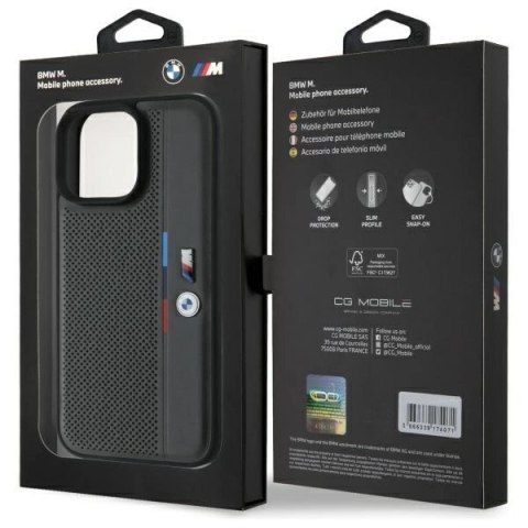 Etui BMW M Perforated Tricolor Detail Line na iPhone 16 Pro Max - ciemnoszare