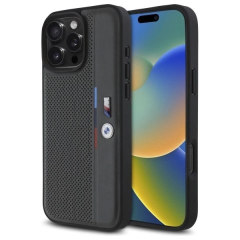 Etui BMW M Perforated Tricolor Detail Line na iPhone 16 Pro - ciemnoszare