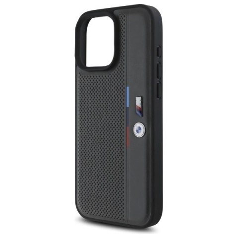 Etui BMW M Perforated Tricolor Detail Line na iPhone 16 Pro - ciemnoszare