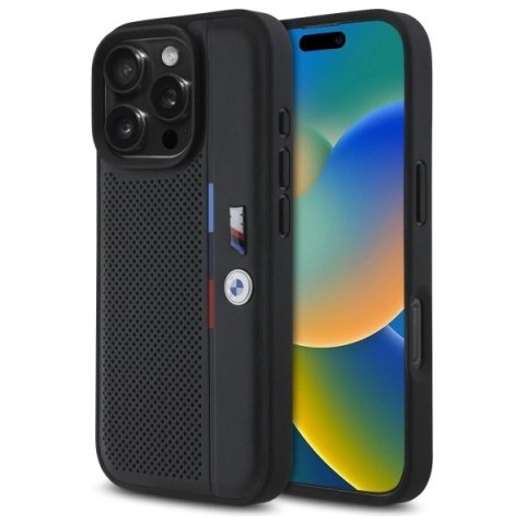 Etui BMW M Perforated Tricolor Detail Line na iPhone 16 Pro - czarne