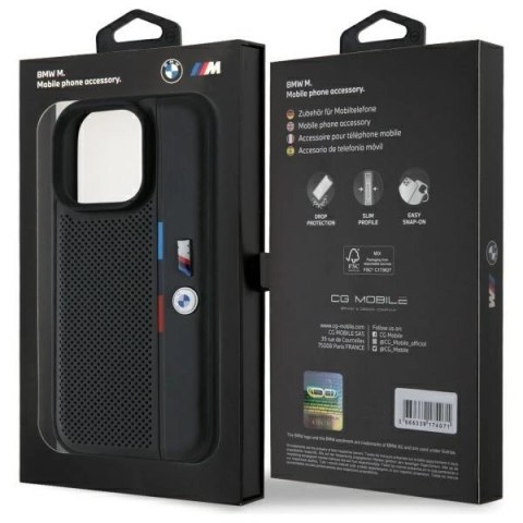 Etui BMW M Perforated Tricolor Detail Line na iPhone 16 Pro - czarne