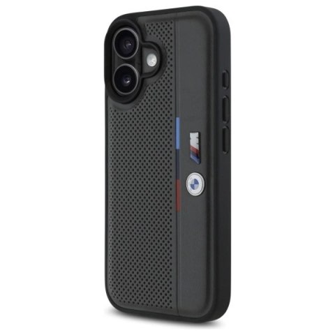 Etui BMW M Perforated Tricolor Detail Line na iPhone 16 - ciemnoszare
