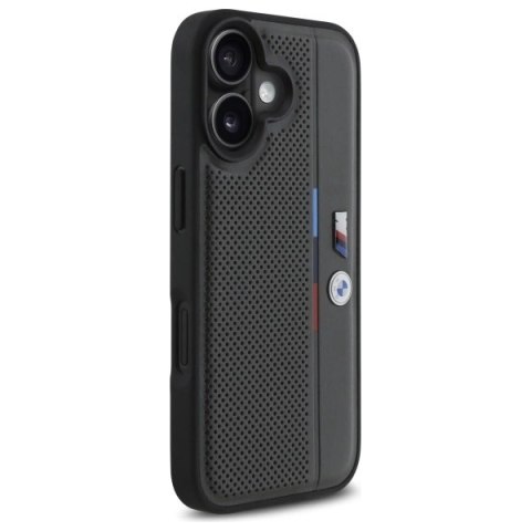 Etui BMW M Perforated Tricolor Detail Line na iPhone 16 - ciemnoszare