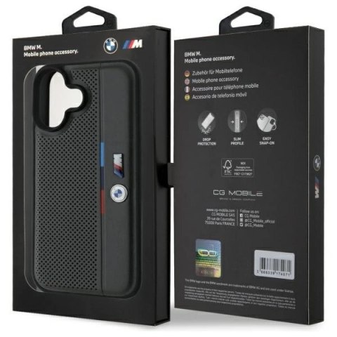 Etui BMW M Perforated Tricolor Detail Line na iPhone 16 - ciemnoszare