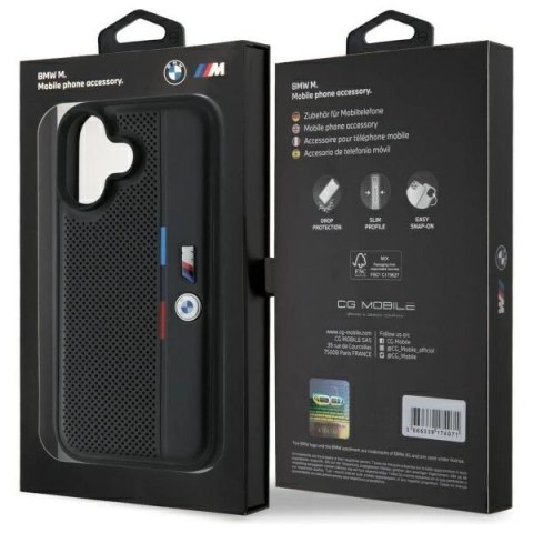 Etui BMW M Perforated Tricolor Detail Line na iPhone 16 - czarne