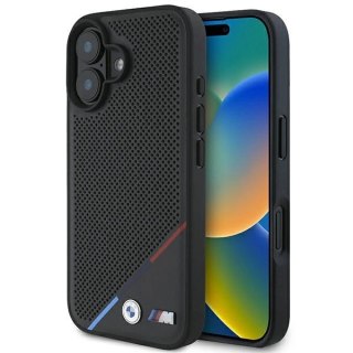 Etui BMW M Perforated Tricolor Line MagSafe na iPhone 16 Plus - czarne