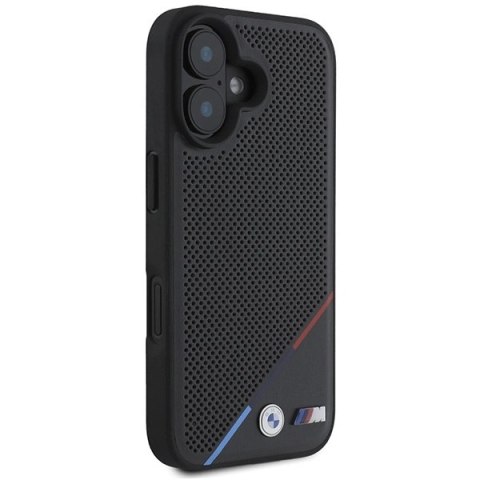 Etui BMW M Perforated Tricolor Line MagSafe na iPhone 16 Plus - czarne