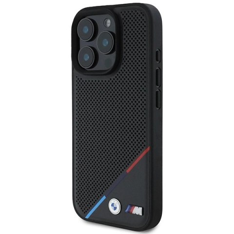 Etui BMW M Perforated Tricolor Line MagSafe na iPhone 16 Pro - czarne Etui BMW M Perforated Tricolor Line MagSafe na iPhone 16 Pro - czarne