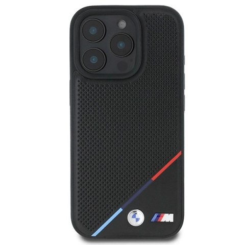 Etui BMW M Perforated Tricolor Line MagSafe na iPhone 16 Pro - czarne Etui BMW M Perforated Tricolor Line MagSafe na iPhone 16 Pro - czarne