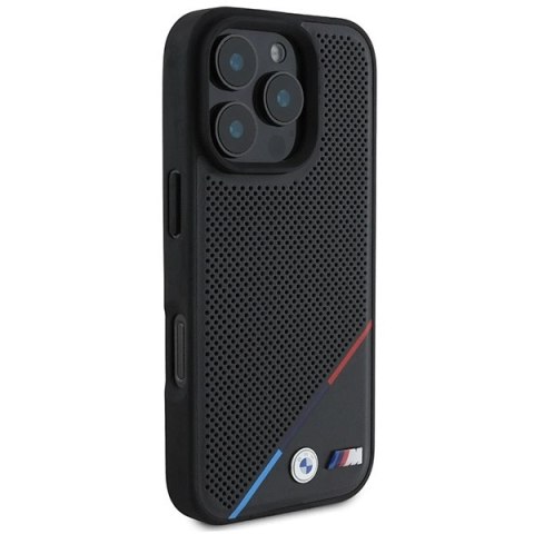 Etui BMW M Perforated Tricolor Line MagSafe na iPhone 16 Pro - czarne Etui BMW M Perforated Tricolor Line MagSafe na iPhone 16 Pro - czarne