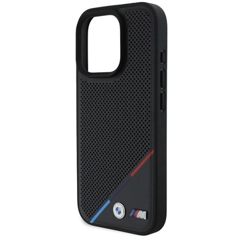 Etui BMW M Perforated Tricolor Line MagSafe na iPhone 16 Pro - czarne Etui BMW M Perforated Tricolor Line MagSafe na iPhone 16 Pro - czarne