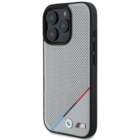 Etui BMW M Perforated Tricolor Line MagSafe na iPhone 16 Pro - szare Etui BMW M Perforated Tricolor Line MagSafe na iPhone 16 Pro - szare
