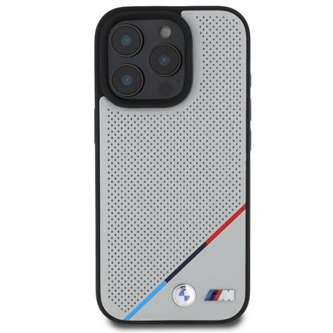 Etui BMW M Perforated Tricolor Line MagSafe na iPhone 16 Pro - szare Etui BMW M Perforated Tricolor Line MagSafe na iPhone 16 Pro - szare