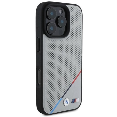 Etui BMW M Perforated Tricolor Line MagSafe na iPhone 16 Pro - szare Etui BMW M Perforated Tricolor Line MagSafe na iPhone 16 Pro - szare