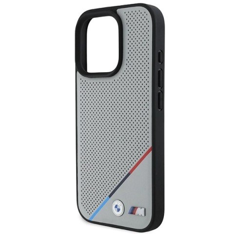 Etui BMW M Perforated Tricolor Line MagSafe na iPhone 16 Pro - szare Etui BMW M Perforated Tricolor Line MagSafe na iPhone 16 Pro - szare