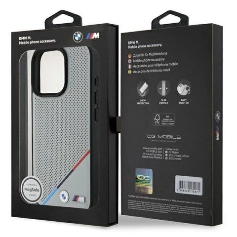 Etui BMW M Perforated Tricolor Line MagSafe na iPhone 16 Pro - szare Etui BMW M Perforated Tricolor Line MagSafe na iPhone 16 Pro - szare