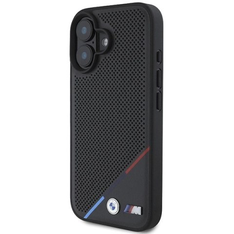 Etui BMW M Perforated Tricolor Line MagSafe na iPhone 16 - czarne