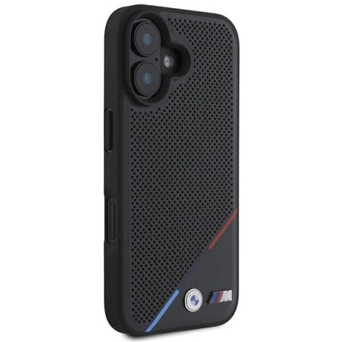 Etui BMW M Perforated Tricolor Line MagSafe na iPhone 16 - czarne