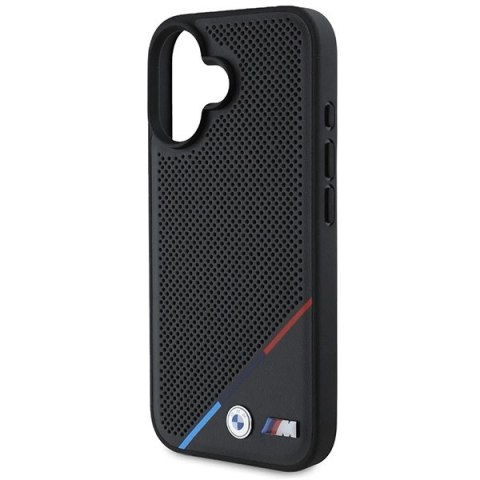 Etui BMW M Perforated Tricolor Line MagSafe na iPhone 16 - czarne