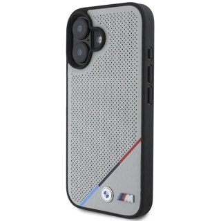 Etui BMW M Perforated Tricolor Line MagSafe na iPhone 16 - szare