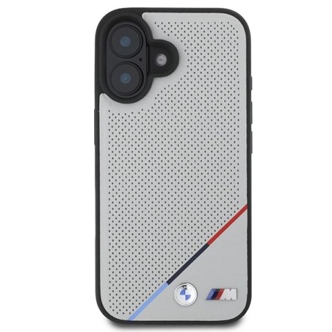 Etui BMW M Perforated Tricolor Line MagSafe na iPhone 16 - szare