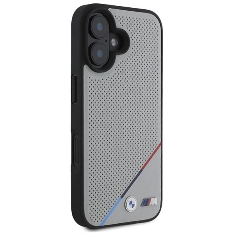 Etui BMW M Perforated Tricolor Line MagSafe na iPhone 16 - szare