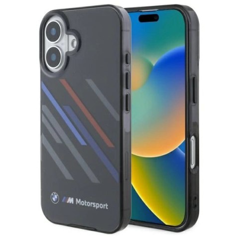 Etui BMW Motosport IML Random Stripes na iPhone 16 - czarne Etui BMW Motosport IML Random Stripes na iPhone 16 - czarne