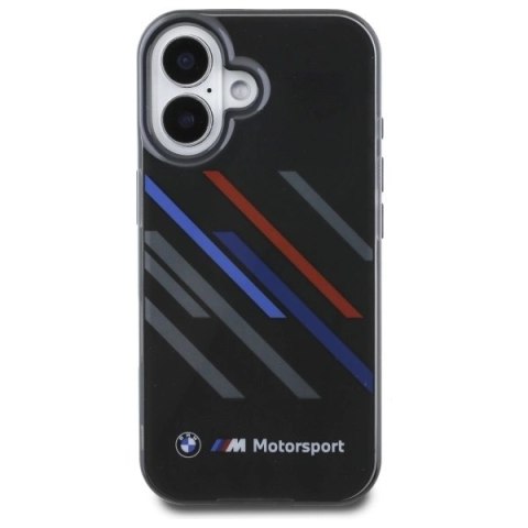 Etui BMW Motosport IML Random Stripes na iPhone 16 - czarne Etui BMW Motosport IML Random Stripes na iPhone 16 - czarne