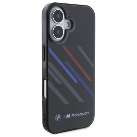 Etui BMW Motosport IML Random Stripes na iPhone 16 - czarne Etui BMW Motosport IML Random Stripes na iPhone 16 - czarne