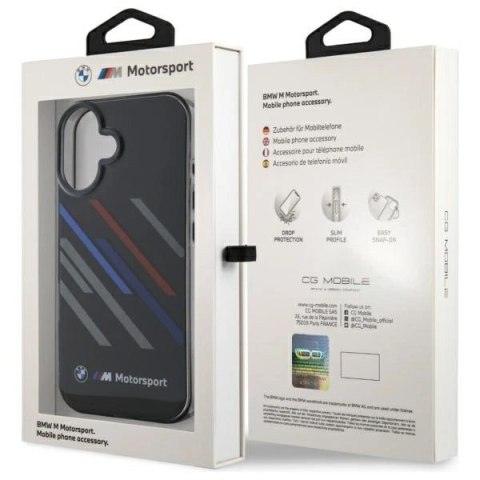 Etui BMW Motosport IML Random Stripes na iPhone 16 - czarne Etui BMW Motosport IML Random Stripes na iPhone 16 - czarne