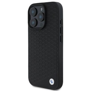 Etui BMW Signature Leather Diamond Metal Logo MagSafe na iPhone 16 Pro Max - czarne
