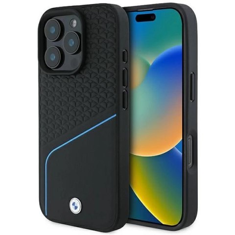 Etui BMW Signature Leather Textured & Line MagSafe na iPhone 16 Pro - czarne Etui BMW Signature Leather Textured & Line MagSafe na iPhone 16 Pro - czarne