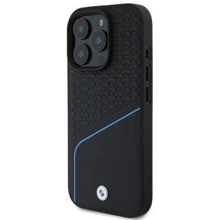 Etui BMW Signature Leather Textured & Line MagSafe na iPhone 16 Pro - czarne