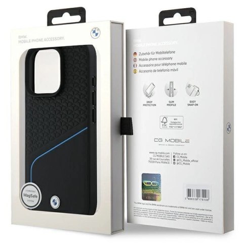 Etui BMW Signature Leather Textured & Line MagSafe na iPhone 16 Pro - czarne Etui BMW Signature Leather Textured & Line MagSafe na iPhone 16 Pro - czarne