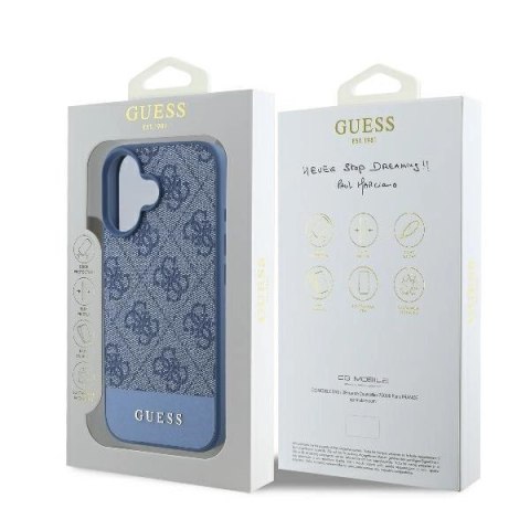 Etui Guess 4G Bottom Stripe na iPhone 16 - niebieskie