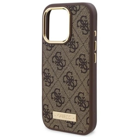 Etui Guess 4G Logo Plate MagSafe na iPhone 16 Pro - brązowe