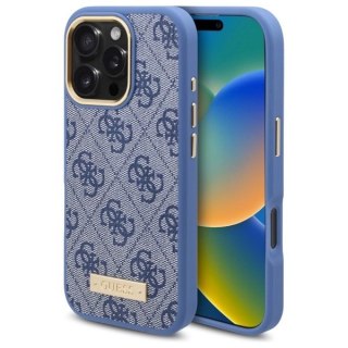 Etui Guess 4G Logo Plate MagSafe na iPhone 16 Pro - niebieskie