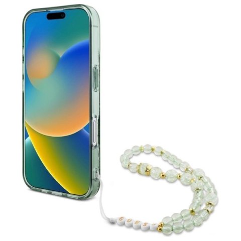 Etui Guess IML Flowers With Pearl Strap MagSafe na iPhone 16 Pro - zielone