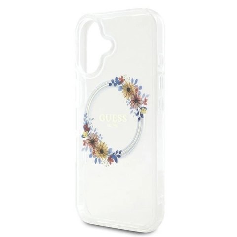 Etui Guess IML Flowers Wreath MagSafe na iPhone 16 Plus - przezroczyste