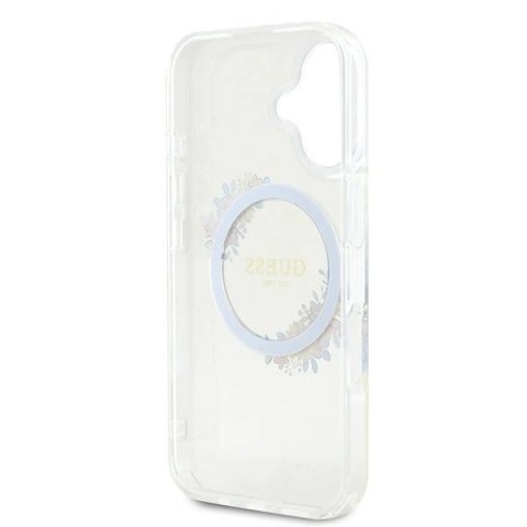 Etui Guess IML Flowers Wreath MagSafe na iPhone 16 Plus - przezroczyste