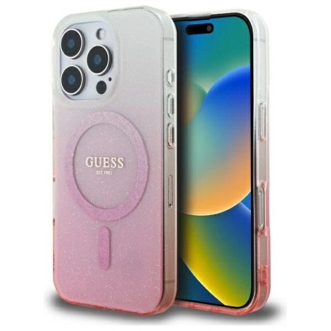 Etui Guess IML Glitter Gradient MagSafe na iPhone 16 Pro - różowe
