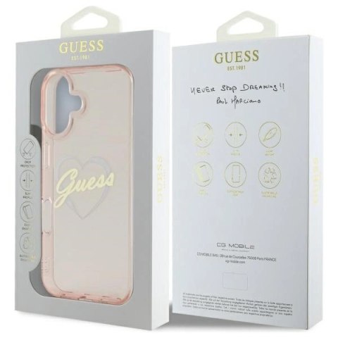 Etui Guess IML Heart na iPhone 16 - różowe