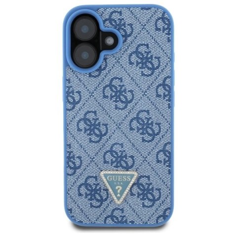 Etui Guess Leather Metal Logo Strass Crossbody na iPhone 16 - niebieskie