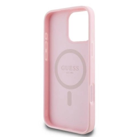Etui Guess Peony Script Logo MagSafe na iPhone 16 Pro - różowe