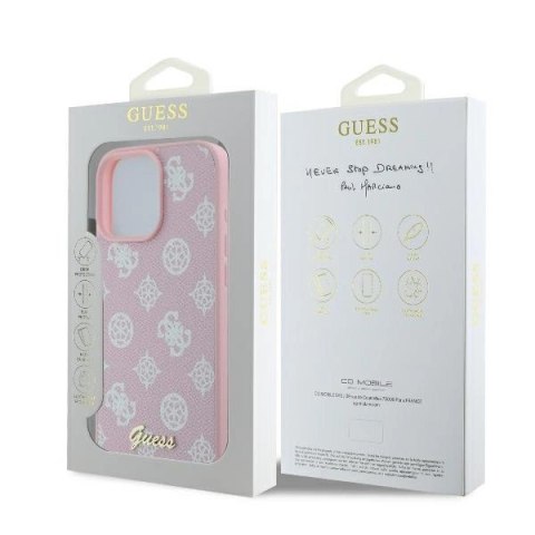 Etui Guess Peony Script Logo MagSafe na iPhone 16 Pro - różowe