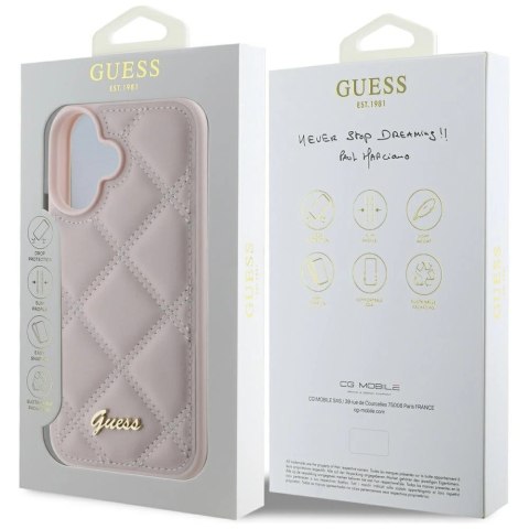 Etui Guess Quilted Metal Logo na iPhone 16 - różowe