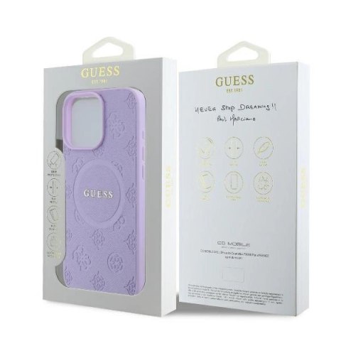 Etui Guess Saffiano Peony Classic Logo MagSafe na iPhone 16 Pro - fioletowe
