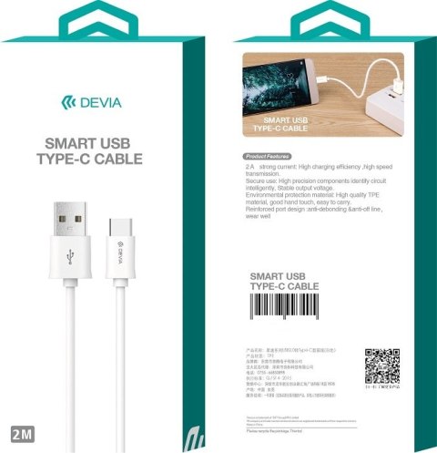 Devia kabel Smart EC066 USB - USB-C 2,0 m 2,1A biały Devia kabel Smart EC066 USB - USB-C 2,0 m 2,1A biały