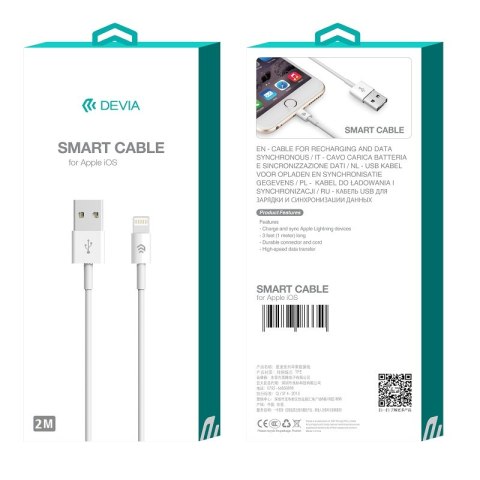 Devia kabel Smart EC080 USB - Lightning 2,0 m 2,1A biały Devia kabel Smart EC080 USB - Lightning 2,0 m 2,1A biały